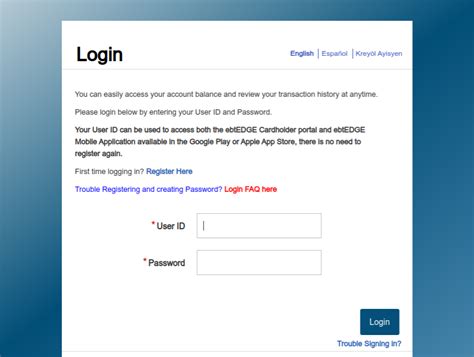 Dec 2, 2023 Enter your user ID and password in the boxes below and click Login. . Ebtedge com cardholder login nc